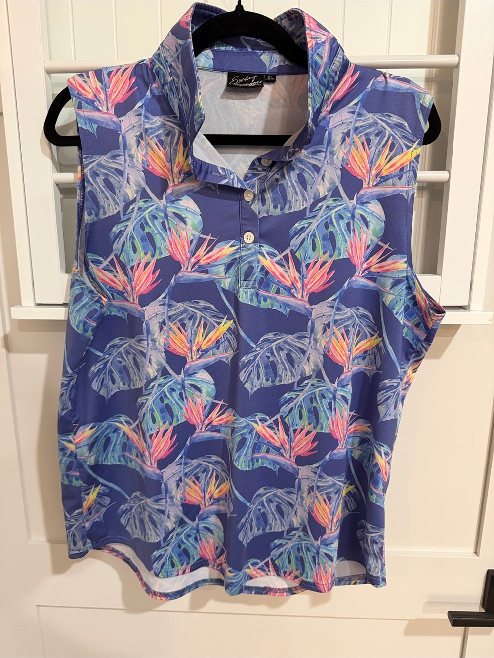 Sunday Swagger Sleeveless Tropical Print Polo Tank Top. Great for Golf